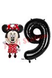 Minnie Mouse 1 Yaş Doğum Günü Set Minnie Mouse Konsept Balon ve Siyah Rakam Balon Set