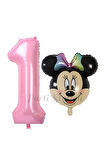 Minnie Mouse 1 Yaş Balon Set Minnie Mouse Konsept Balon ve Pembe Rakam Balon Set