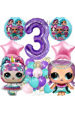 Surprise Konsept 6 Yaş Balon Set Unicorn LOL Bebek Mor Rakam Balon Parti Doğum Günü Balon Set