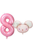 Pink Mouse 1 Yaş Balon Set Sevimli Pembe Fare Konsept Balon ve Pembe Rakam Balon Hamster Balon