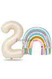 Gökkuşağı 7 Yaş Balon Set Mermaid Rainbow Konsept Balon ve Krem Rakam Balon
