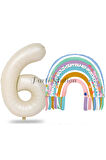 Gökkuşağı 7 Yaş Balon Set Mermaid Rainbow Konsept Balon ve Krem Rakam Balon