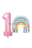 Gökkuşağı 4 Yaş Balon Set Mermaid Rainbow Konsept Balon ve Pembe Rakam Balon