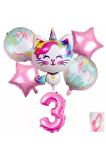Unicorn Kedi Kitty Konsept 3 Yaş Balon Unicorn Konsept Doğum Günü Set Yaş Balon Set
