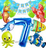 Büyük Boy Balonlu Okyanus Hayvanları 7 Yaş Doğum Günü Balon Set Deniz Canlıları Balon Set