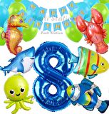 Büyük Boy Balonlu Okyanus Hayvanları 8 Yaş Doğum Günü Balon Set Deniz Canlıları Balon Set