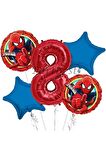 Spiderman Örümcek Adam 8 Yaş Balon Set Balon Folyo Set Spiderman Konsept Doğum Günü Set Yaş Balon