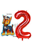 Paw Patrol Balon Paw Patrol Polis Köpek Chase 4 Yaş Balon ve Kırmızı Rakam Balon Doğum Günü Set