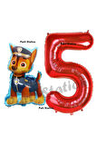 Paw Patrol Balon Paw Patrol Polis Köpek Chase 4 Yaş Balon ve Kırmızı Rakam Balon Doğum Günü Set
