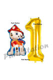 Paw Patrol Balon Paw Patrol İtfaiye Köpek Marshall 9 Yaş Balon ve Gold Rakam Balon Doğum Günü Set