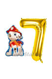 Paw Patrol Balon Paw Patrol İtfaiye Köpek Marshall 9 Yaş Balon ve Gold Rakam Balon Doğum Günü Set