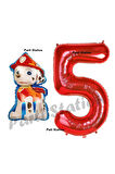 Paw Patrol İtfaiye Köpek Marshall 2 Yaş Balon ve Kırmızı Rakam Balon Doğum Günü Set