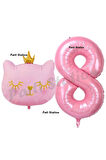 Pembe Kedi Balon 4 Yaş Doğum Günü Balon Set Pembe Kedi Konsept Balon ve Pembe Rakam Balon