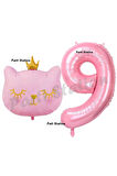 Pembe Kedi Balon 4 Yaş Doğum Günü Balon Set Pembe Kedi Konsept Balon ve Pembe Rakam Balon