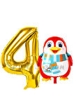Sevimli Penguen Balon 9 Yaş Doğum Günü Balon Set Penguen Konsept ve Gold Renk Rakam Balon