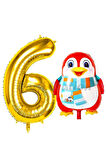 Sevimli Penguen Balon 9 Yaş Doğum Günü Balon Set Penguen Konsept ve Gold Renk Rakam Balon