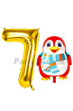 Sevimli Penguen Balon 9 Yaş Doğum Günü Balon Set Penguen Konsept ve Gold Renk Rakam Balon
