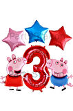 Peppa Pig Konsept 1 Yaş Yıldız Balon Set Pembe Domuz Peppa Pig George Tema Doğum Günü Folyo Balon