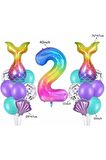 Gökkuşağı Rakam Denizkızı Kuyruk Istiridye 2 Yaş Balon Set Balon Folyo Set Denizkızı Konsept Set