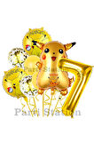 Pokemon Pikachu Konsept 8 Yaş Doğum Günü Balon Set Pokemon Pikaçu Folyo Balon Set