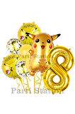 Pokemon Pikachu Konsept 8 Yaş Doğum Günü Balon Set Pokemon Pikaçu Folyo Balon Set