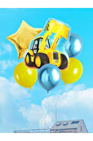 İnşaat Konsept Kamyon Balon Set İnşaat Kepçe Balon Doğum Günü Balon Buketi