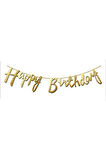 Gold Renk Kaligrafi Happy Birthday Banner ve Balon Set Somon Gold Krem Lateks Balon Set