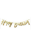Gold Renk Kaligrafi Happy Birthday Banner ve Şeffaf Gold Beyaz Lateks Balon Set