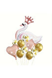 Beyaz Kuğu Konsept Sevimli Kuğu Balon Set Pink Swan Balloon Birthday Party Set