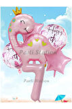 Pembe Dinozor Konsept 9 Yaş Balon Set Sevimli Pembe Dinozor Doğum Günü Folyo Balon Set