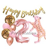 Pembe Leopar 2 Yaş Balon Set Safari Leopar Doğum Günü Parti Balon Set Pembe Panter Jungle Balon Set