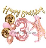 Pembe Leopar 3 Yaş Balon Set Safari Leopar Doğum Günü Parti Balon Set Pembe Panter Jungle Balon Set
