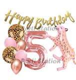Pembe Leopar 5 Yaş Balon Set Safari Leopar Doğum Günü Parti Balon Set Pembe Panter Jungle Balon Set