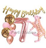 Pembe Leopar 7 Yaş Balon Set Safari Leopar Doğum Günü Parti Balon Set Pembe Panter Jungle Balon Set