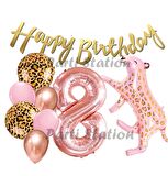 Pembe Leopar 8 Yaş Balon Set Safari Leopar Doğum Günü Parti Balon Set Pembe Panter Jungle Balon Set