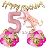 Pembe Leopar 5 Yaş Balon Set Safari Leopar Doğum Günü Parti Balon Set Pembe Panter Jungle Balon Set