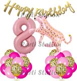 Pembe Leopar 8 Yaş Balon Set Safari Leopar Doğum Günü Parti Balon Set Pembe Panter Jungle Balon Set