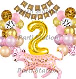 Pembe Leopar 2 Yaş Balon Set Safari Leopar Doğum Günü Parti Balon Set Pembe Panter Jungle Balon Set