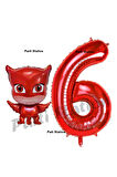 Pijamaskeliler Baykuş Kız Balon 5 Yaş Doğum Günü Set PjMasks Konsept Balon ve Kırmızı Rakam Balon