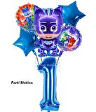 PjMasks Kedi Çocuk 1 Yaş Doğum Günü Parti Balon Set Pijamaskeliler Kedi Çocuk Tema Parti Balon Set