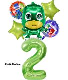 PjMasks Kertenkele Çocuk 2 Yaş Doğum Günü Balon Set Pijamaskeliler Kertenkele Çocuk Tema Balon Set