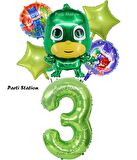 PjMasks Kertenkele Çocuk 3 Yaş Doğum Günü Balon Set Pijamaskeliler Kertenkele Çocuk Tema Balon Set