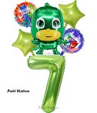 PjMasks Kertenkele Çocuk 7 Yaş Doğum Günü Balon Set Pijamaskeliler Kertenkele Çocuk Tema Balon Set