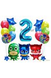 Pijamaskeliler 2 Yaş Balon Seti Pjmasks Konsept Helyum Balon Set Pijamaskeli Doğum Günü Set