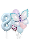 Pembe Mavi Kelebek 3 Yaş Balon Set Kelebek Konsept Doğum Günü Balon Balon Set