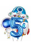 Uzay Astronot Uzay Gemisi Roket 5 Yaş Balon Set Uzay Astronot Konsept Doğum Günü Set