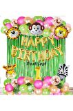 Kız Safari Hayvanlar 1 Yaş Balon Set Pembe Safari Konsept Helyum Balon Set Safari Doğum Günü Set