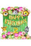 Kız Safari Hayvanlar 2 Yaş Balon Set Pembe Safari Konsept Helyum Balon Set Safari Doğum Günü Set