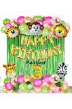 Kız Safari Hayvanlar 3 Yaş Balon Set Pembe Safari Konsept Helyum Balon Set Safari Doğum Günü Set