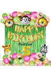 Kız Safari Hayvanlar 5 Yaş Balon Set Pembe Safari Konsept Helyum Balon Set Safari Doğum Günü Set